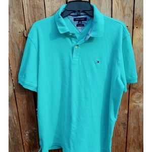 Tommy Hilfiger Polo Shirt Mens X-LARGE Turquoise Custom Fit Casual Short Sleeve